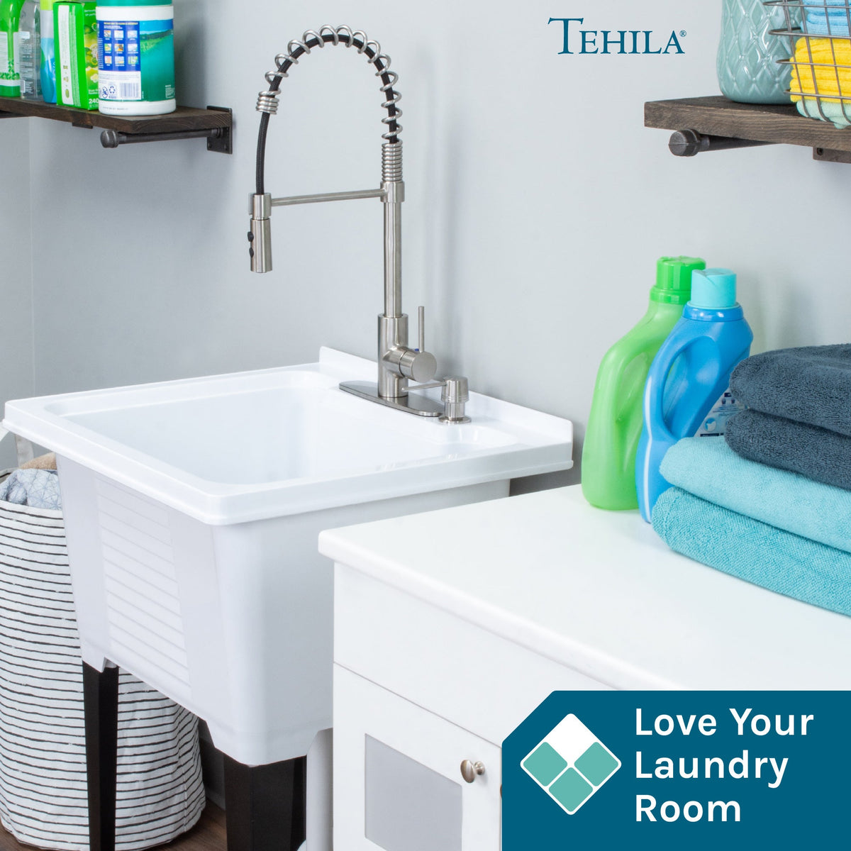 Tehila Stainless Steel Finish High Arc Coil Pull-Down Faucet