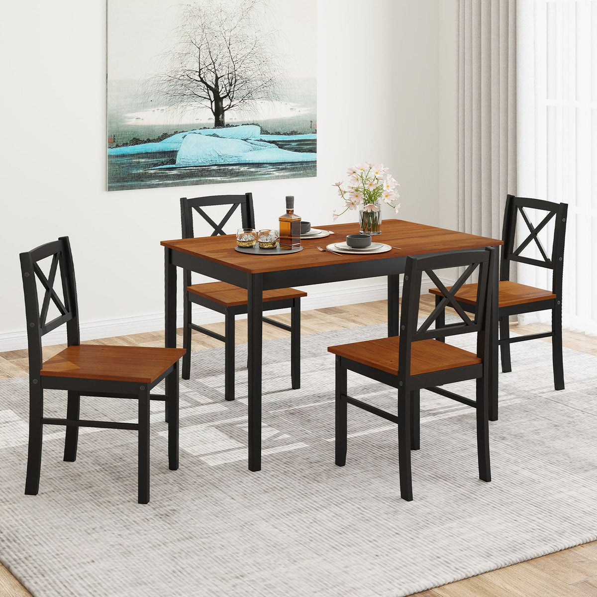 5 Piece Dining Table Set with Rectangular Kitchen Table and 4 Chairs
