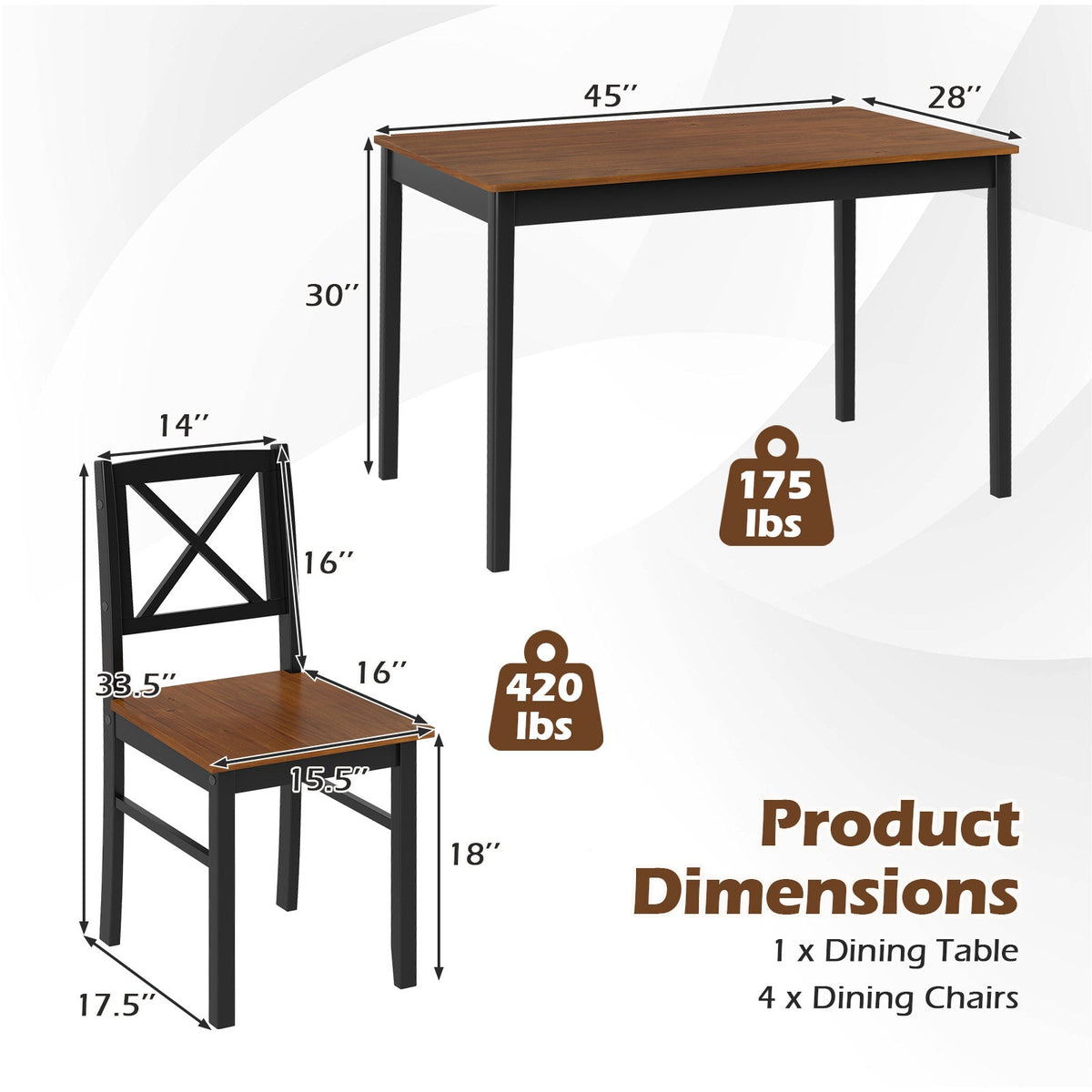 5 Piece Dining Table Set with Rectangular Kitchen Table and 4 Chairs