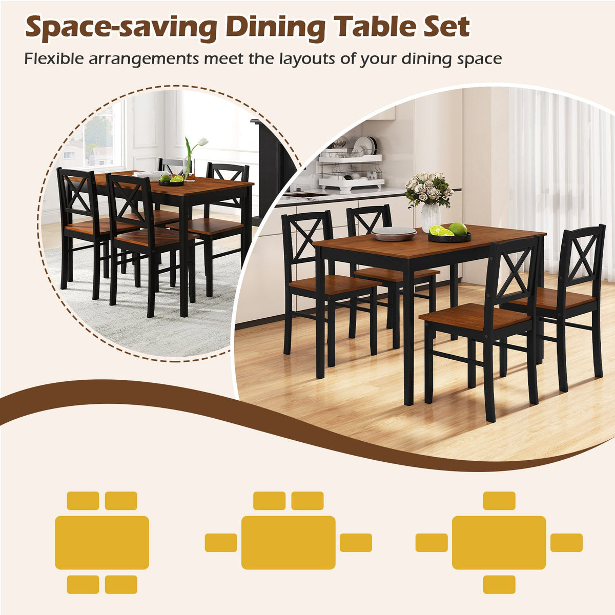 5 Piece Dining Table Set with Rectangular Kitchen Table and 4 Chairs