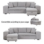 Modern L-Shape 3 Seat Reversible Sectional Couch, Pull Out Sleeper Sofa With Storage Chaise And 2 Stools For Living Room Furniture Set