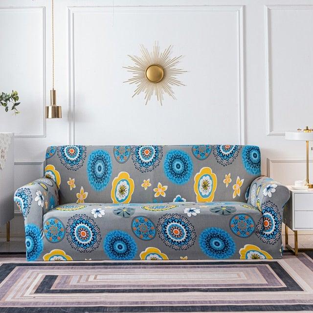 Elastic Plain Floral Printing  Sofa Cover Stretch for Living Room Couch Cover Chair Protector 1/2/3/4 Seater Printed Couch Cover for 3 Cushion Couch  Floral Pattern Sofa Cover with Separate Cushion Cover Pieces Stretch Sofa Slipcover