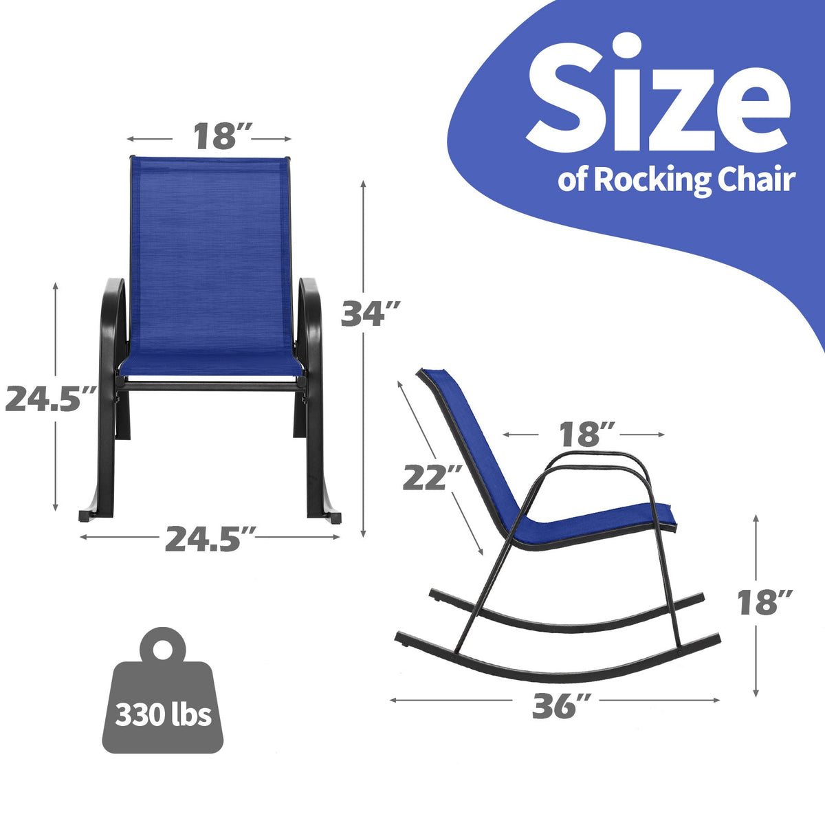 Set of 2 Metal Patio Rocking Chair with Breathable Seat Fabric
