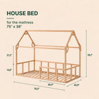 Twin Size Montessori House Bed for Kids with Fence